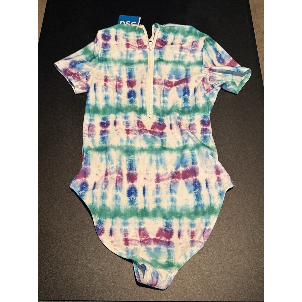 DSG Girls Tie Dye One Piece Swimsuit Rash Guard UPF 30+ Size 7 NWT Free Shipping